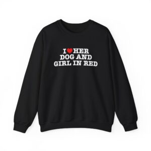 Girl in Red I Heart Her Dog Unisex Heavy Blend™ Crewneck Sweatshirt